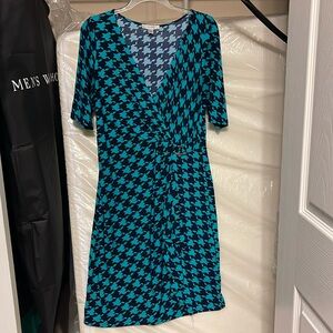 Green and navy midi dress
